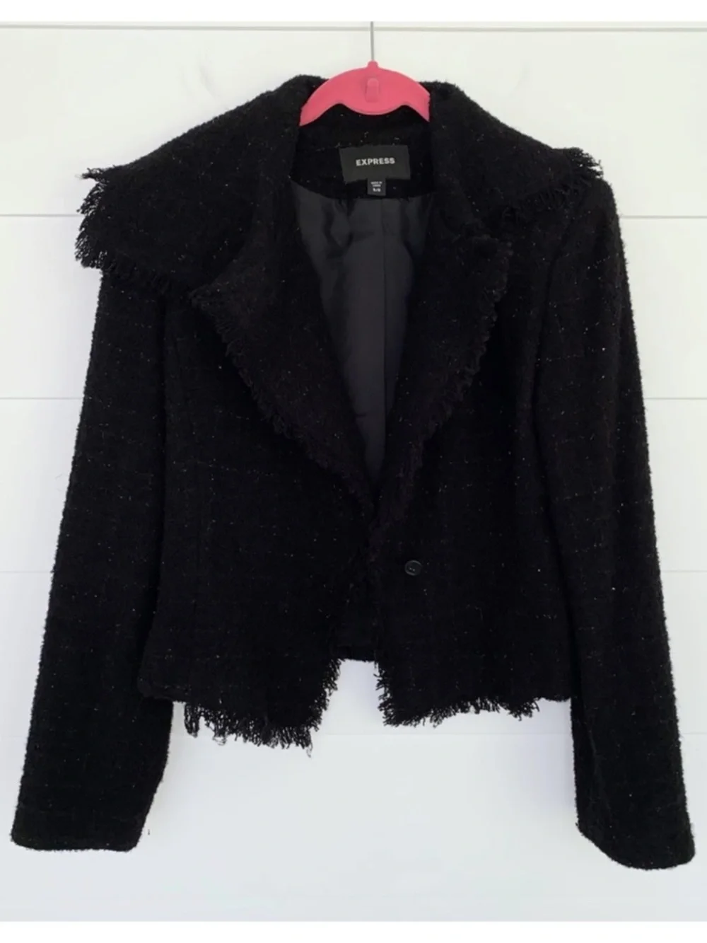 (20) Express Wool Blend Boucle Moto Jacket Black 5/6
